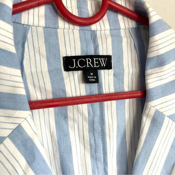 J.Crew Patch Pocket Blazer Sz M Striped Linen Nautical Blue White Gold Button - Picture 13 of 16